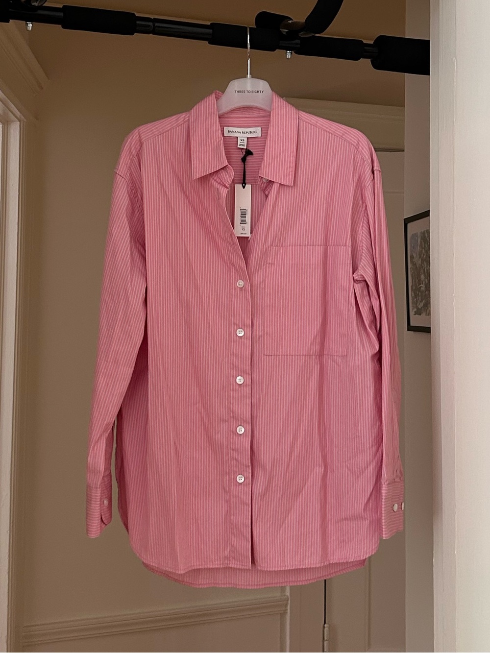 Banana Republic Pink and White Oversized Striped Button-Up Shirt